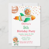 恐竜の宇宙飛行士ロッケシップ女の子の誕生日パーティー 招待状 (正面)