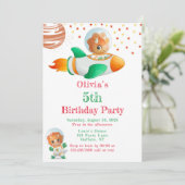 恐竜の宇宙飛行士ロッケシップ女の子の誕生日パーティー 招待状 (スタンド正面)