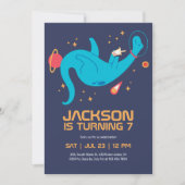 恐竜の宇宙飛行士宇宙子供の誕生日 招待状 (正面)