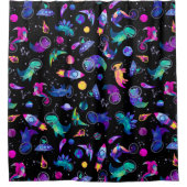 恐竜の宇宙飛行士水彩宇宙キッズディノ シャワーカーテン (正面)