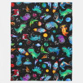 恐竜の宇宙飛行士水彩宇宙キッズディノ フリースブランケット (正面)