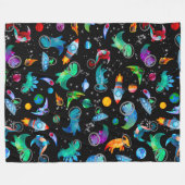 恐竜の宇宙飛行士水彩宇宙キッズディノ フリースブランケット (正面(横))