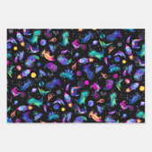 恐竜の宇宙飛行士水彩宇宙ディノ誕生日 ラッピングペーパーシート (正面)