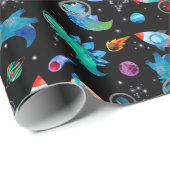 恐竜の宇宙飛行士水彩宇宙ディノ誕生日 ラッピングペーパー (ロールコーナー)