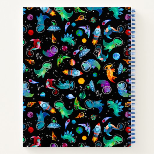 恐竜の宇宙飛行士水彩宇宙 パーソナライズされた ノートブック (裏面)