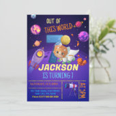 恐竜の宇宙飛行士8誕生日招待状 招待状 (スタンド正面)