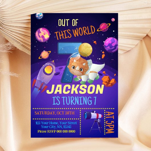 恐竜の宇宙飛行士8誕生日招待状 招待状