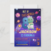 恐竜の宇宙飛行士8誕生日招待状 招待状 (正面)