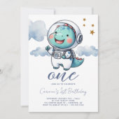恐竜の宇宙飛行士 赤ちゃん男の子 1歳の誕生日 招待状 (正面)