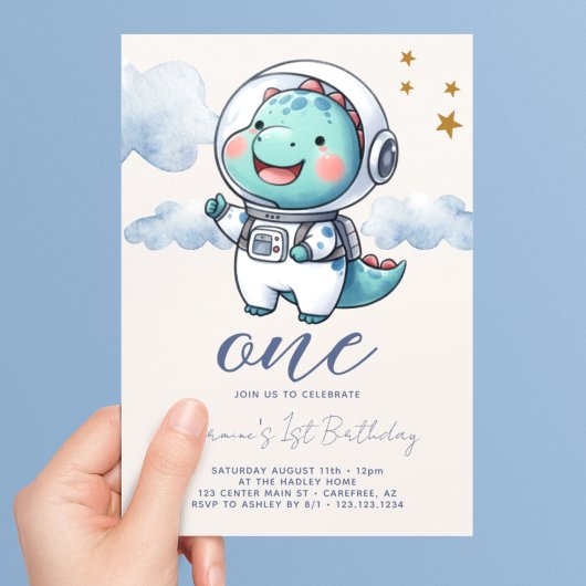 恐竜の宇宙飛行士 赤ちゃん男の子 1歳の誕生日 招待状