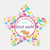 恐竜の小さなカラフルハート先生の賛辞 星シール (正面)