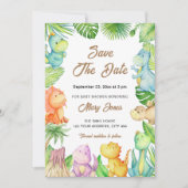 恐竜の小さな赤ん坊のシャワー日付を保存 招待状 (正面)