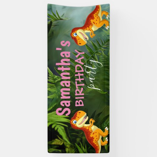 恐竜の少女ピンク 横断幕 (縦)