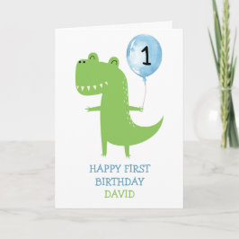 恐竜の少年が最初の誕生日バルーンキッズが可愛い カード