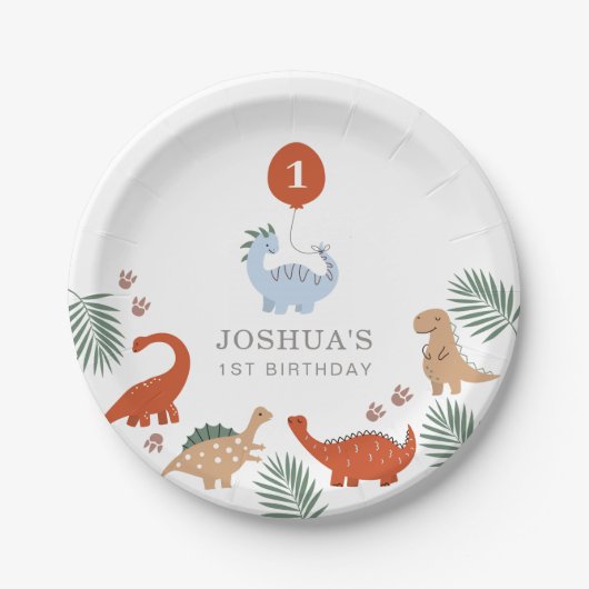 恐竜の少年たち最初の1歳の誕生日 ペーパープレート (正面)