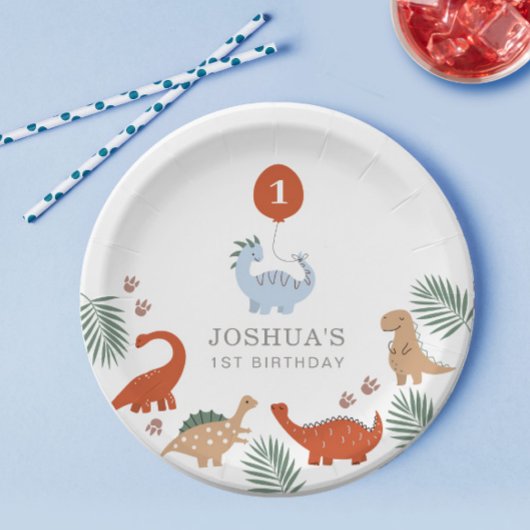 恐竜の少年たち最初の1歳の誕生日 ペーパープレート