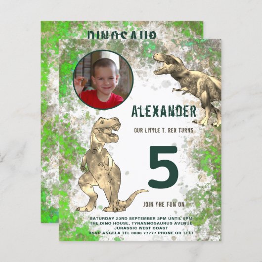 恐竜の少年の誕生日パーティーの写真 (正面/裏面)