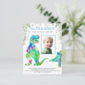 恐竜の少年の誕生日パーティーの写真 インビテーションポストカード (スタンド正面)