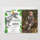 恐竜の少年の誕生日パーティーの写真 招待状 (正面)