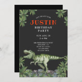 恐竜の少年の誕生日パーティーの招待状 招待状 (正面/裏面)