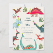 恐竜の少年の誕生日パーティーの招待 招待状 (正面)