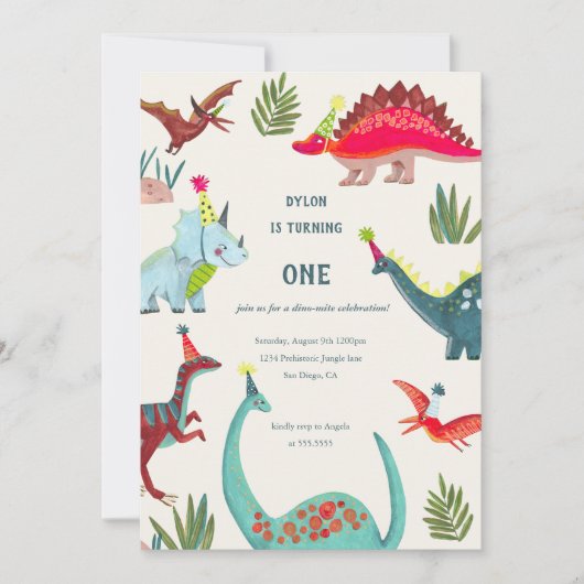 恐竜の少年の誕生日パーティーの招待 招待状 (正面)