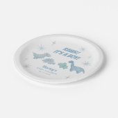 恐竜の少年の赤ちゃんシャワーブルー ペーパープレート (アングル)