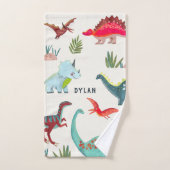 恐竜の少年の青いモノグラムのオールオーバープリントの子供 バスタオルセット (ハンドタオル)