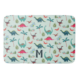 恐竜の少年の青いモノグラムのオールオーバープリントの子供 バスマット