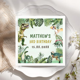 恐竜の少年の3rd誕生日パーティー スタンダードカクテルナプキン