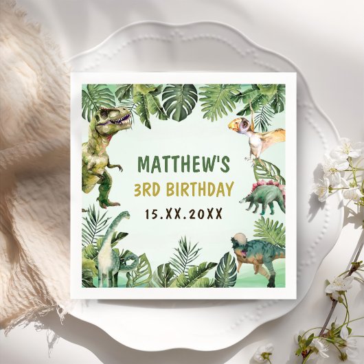 恐竜の少年の3rd誕生日パーティー スタンダードカクテルナプキン