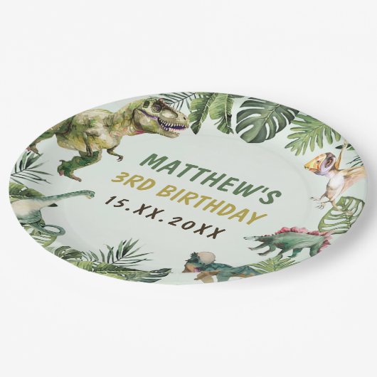 恐竜の少年の3rd誕生日パーティー ペーパープレート (アングル)