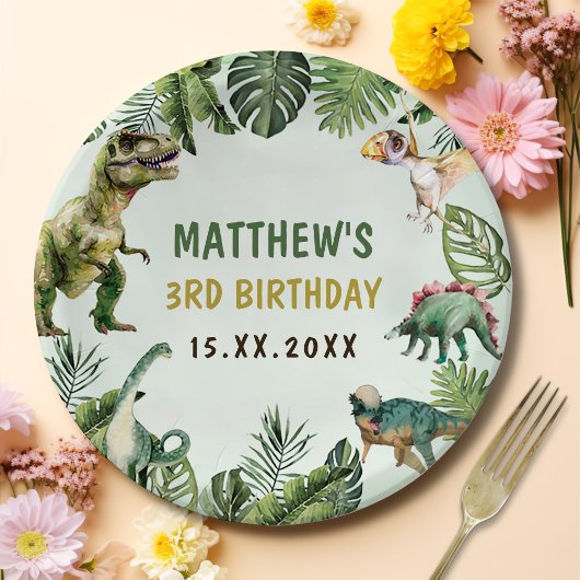 恐竜の少年の3rd誕生日パーティー ペーパープレート
