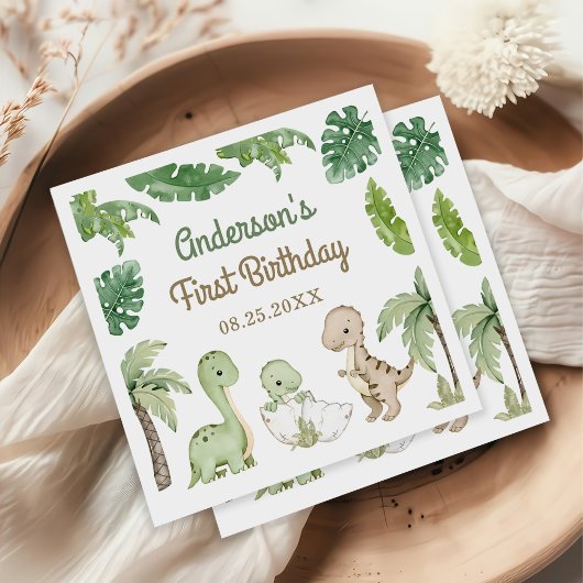 恐竜の少年グリーンの誕生日 スタンダードカクテルナプキン