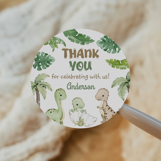 恐竜の少年グリーンの誕生日 ラウンドシール