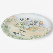 恐竜の少年パステルかわいいブルーグリーン第2誕生日 ペーパープレート (アングル)