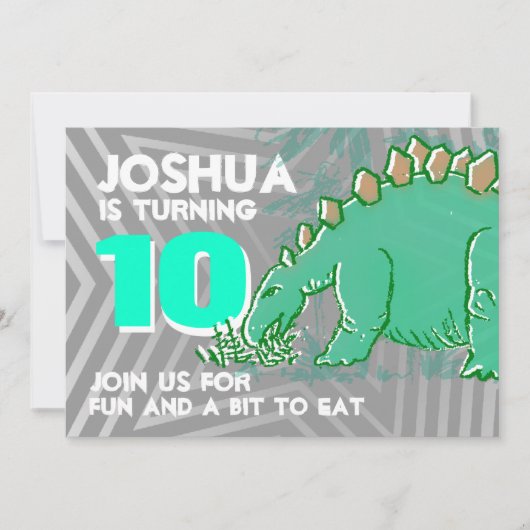 恐竜の少年10th誕生日の緑の灰色の招待 招待状 (正面)
