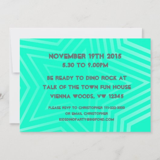 恐竜の少年10th誕生日の緑の灰色の招待 招待状 (裏面)