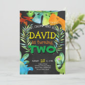 恐竜の少年2歳の誕生日ボーイズディノパーティー 招待状 (スタンド正面)