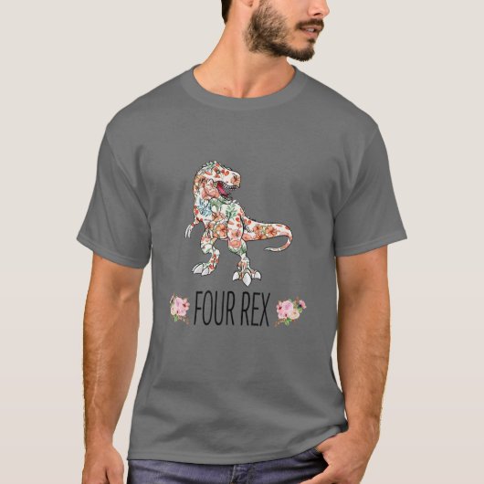 恐竜の少年4誕生日4歳 Tシャツ (正面)