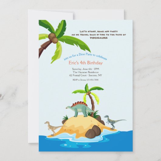恐竜の島の誕生日パーティー 招待状 (正面)