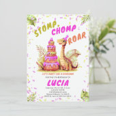 恐竜の巨人お誕生日ケーキかわいい水彩少女 招待状 (スタンド正面)