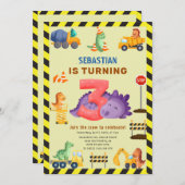 恐竜の建築ディノクルー3歳の誕生日 招待状 (正面/裏面)