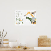 恐竜の建築パーティーウェルカムサイン ポスター (キッチン)