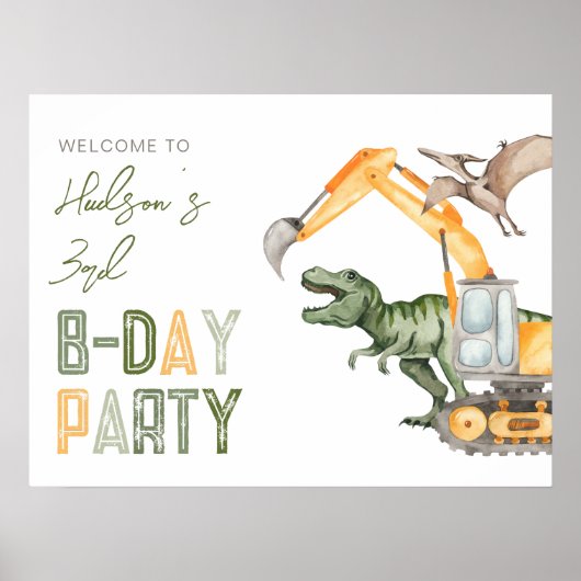 恐竜の建築パーティーウェルカムサイン ポスター (正面)