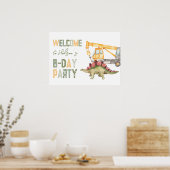 恐竜の建築パーティーウェルカムサイン ポスター (キッチン)