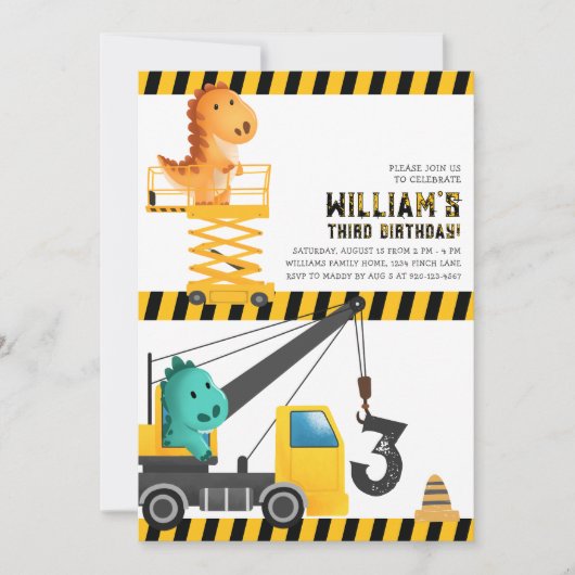 恐竜の建築誕生日パーティーの招待 招待状 (正面)