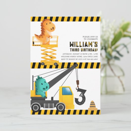 恐竜の建築誕生日パーティーの招待 招待状 (スタンド正面)