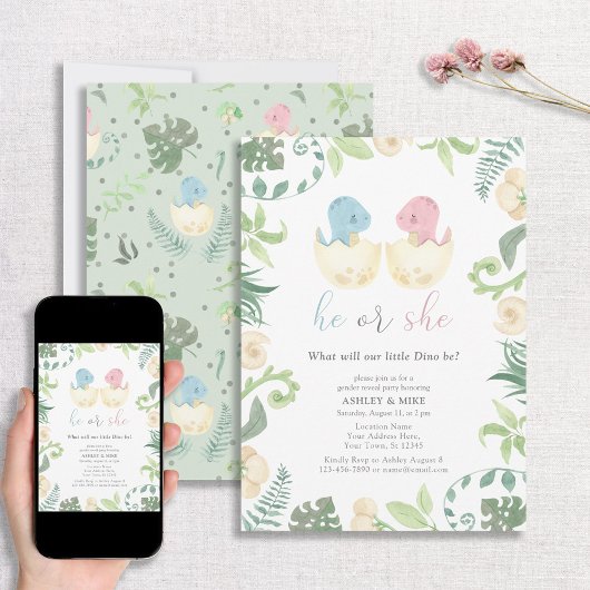 恐竜の性別がジャングルを明らかにするかわいい 招待状