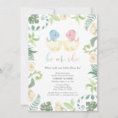 恐竜の性別がジャングルを明らかにするかわいい 招待状 (正面)